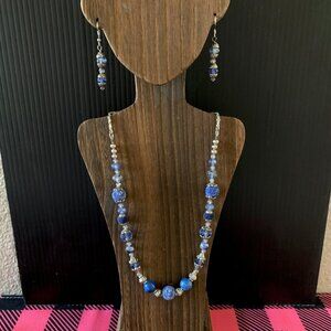 “The Blues” Handmade Beaded Necklace & Earring Set